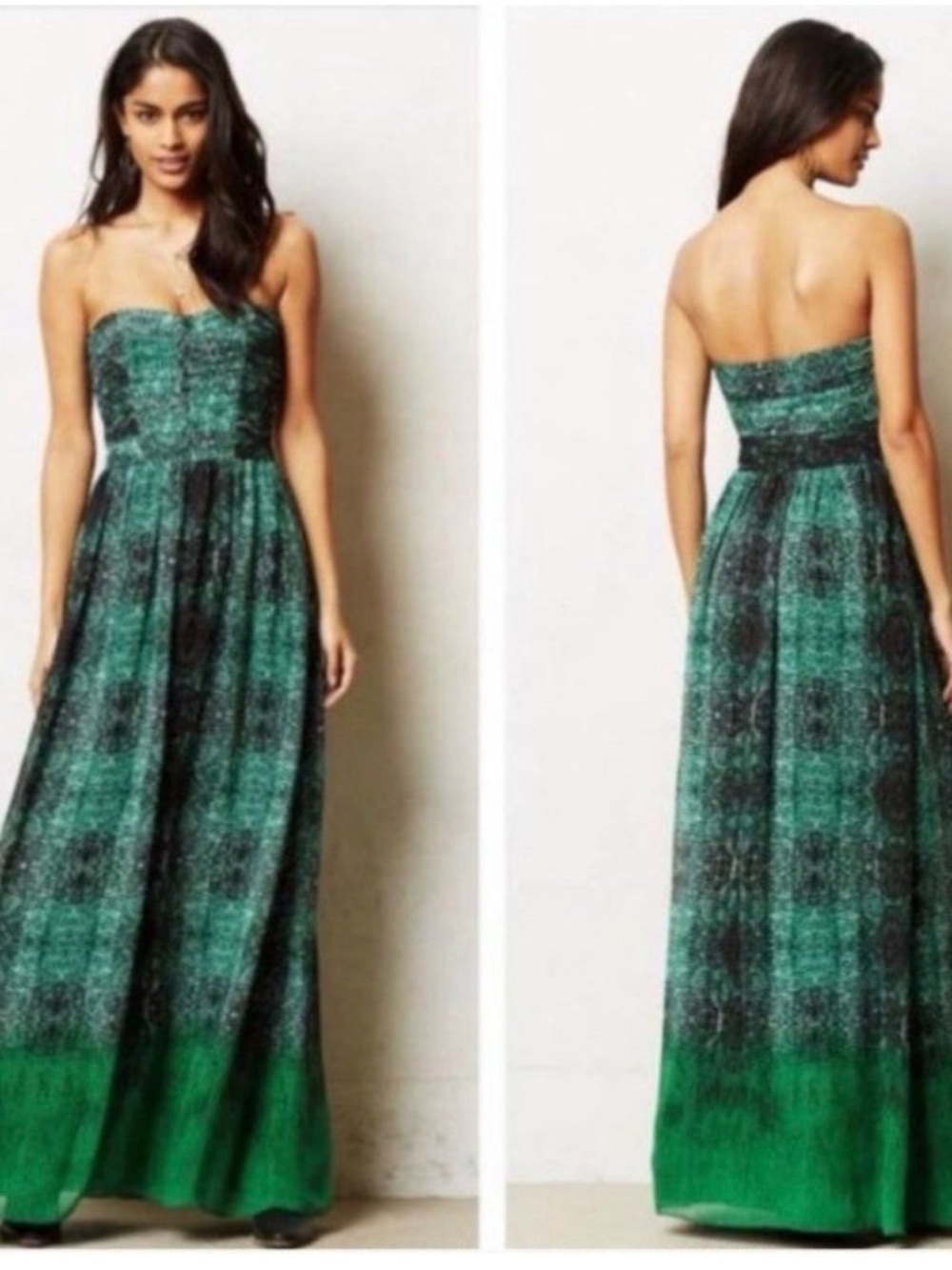 Moulinette Soeurs Strapless Green Black Ombre Maxi Dress